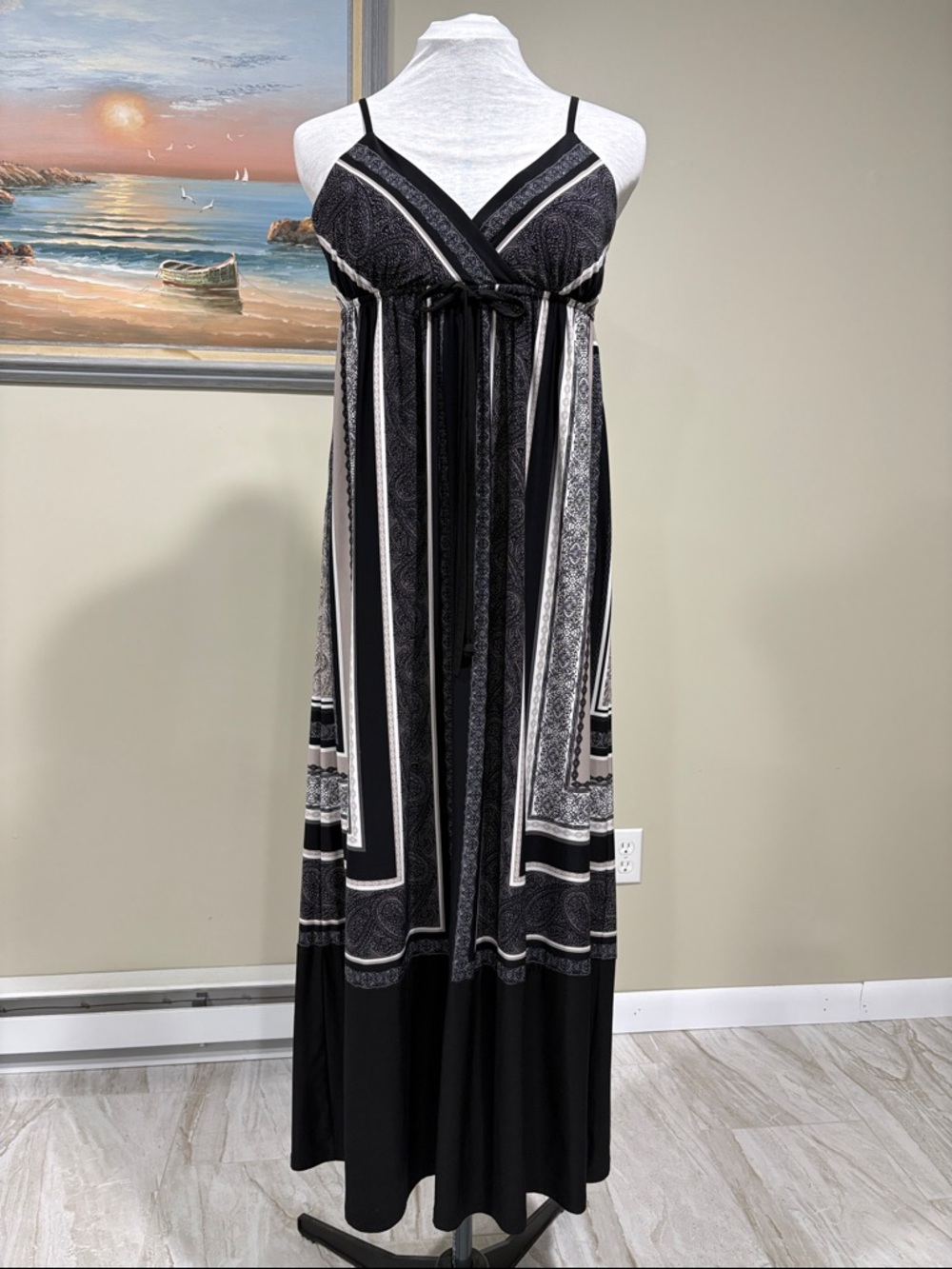 INC International Concepts Petite Black, White & Tan Maxi Dress - MP